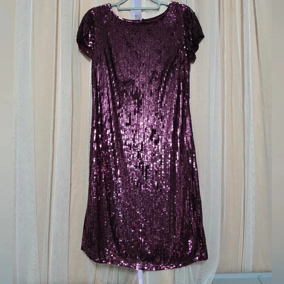 Marina Dark Purple Sequined Mini Cocktail Dress, Stretchy, Size 10, EUC! - Picture 2 of 10